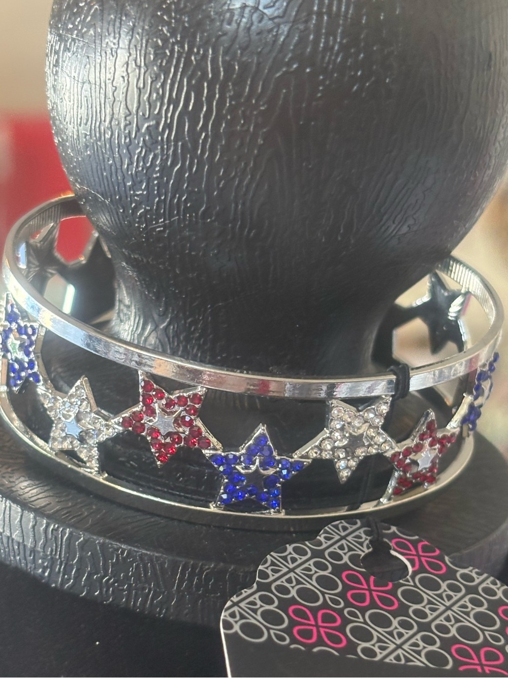 Patriotic Star Crystal Bangle Bracelet - Red, White, Blue
